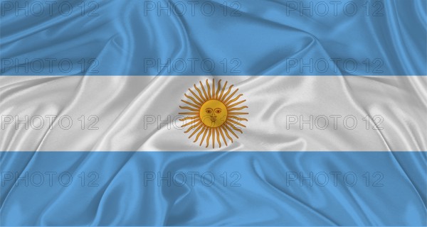 Flag of Argentina with cloth texture. Close up of Argentina flag waving