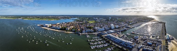 Panorama of Marina and Beach in Arcachon from a drone, Arcachon, Gironde, France, Europe