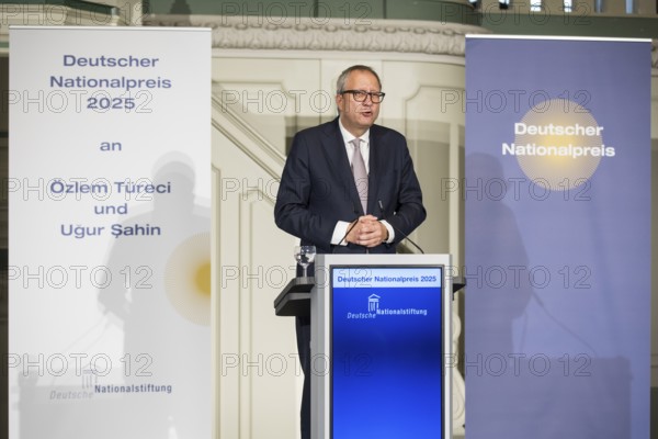 Andreas Voßkuhle (President of the Senate of the German National Foundation) speaks at the award ceremony for the German National Prize 2025 in the Französische Friedrichstadtkirche, Berlin, on 10 June 2025