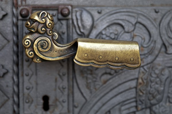 Close-up, door handle on the Church of the Redeemer, Bad Homburg vor der Höhe, Germany, Europe