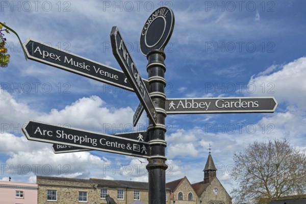 Signpost, Market Place, Moyses Hall, Bury St Edmunds, West Suffolk, England, Great Britain