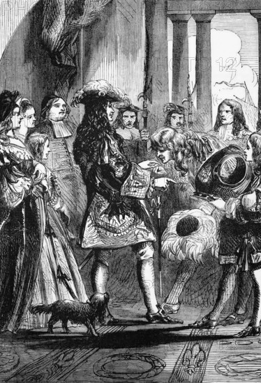 James II of England, James II, (14 October 1633 to 16 September 1701) takes leave of Louis XIV, King of France, as attempts are made to form a Catholic alliance, England, digital reproduction of a historical original