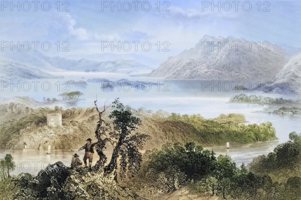 Hazlewood and Loch Gill, County Sligo, Ireland, from the Landscape and Antiquities of Ireland, 1841, digital reproduction of a historical model, Europe