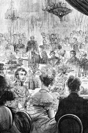 A banquet for the Emperor of Russia, the King of Prussia etc. at the Guildhall, London, England, 1815, digital reproduction of a historical model