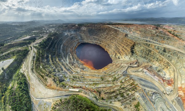 Aerial view of Corta Atalaya open pit mine, copper mine, Rio Tinto, Minas de Rio Tinto, Andalusia, Spain, Europe