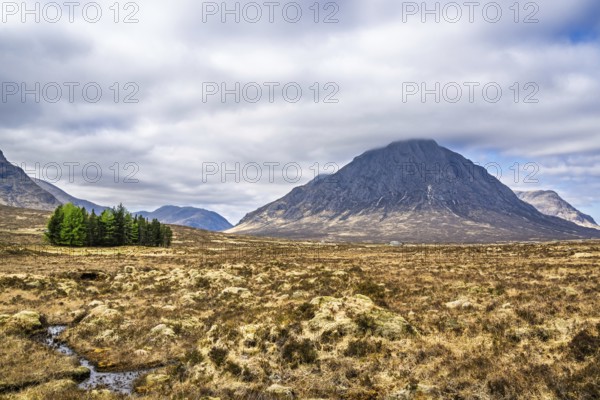 Mountains and Moors over Glen Etive Valley, Glencoe, Highlands, Scotland and Buachaille Etive Mòr, The Buachaille, Glen Etive, Highlands, Scotland, UK