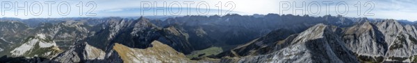 Aerial view, Alpine panorama of the Gamsjoch group, Eng valley, Karvendel, Tyrol, Austria, Europe