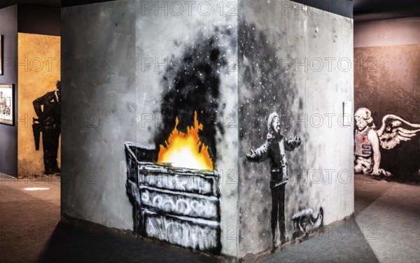 Banksy - Season's Greetings, problem of particulate matter and air pollution, 2018, Port Talbot, Wales, GB, exhibition The World of Banksy