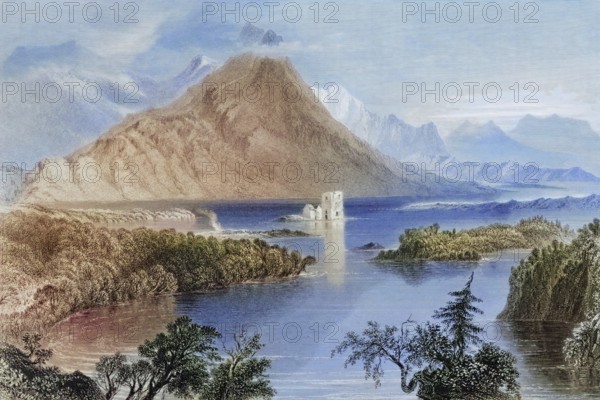 Ballynahinch, Lake Connemara, County Galway, Ireland, digital reproduction of a historical model, Europe