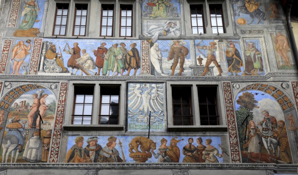 House facade with facade painting in the old town, Stein am Rhein, Canton Schaffhausen, Switzerland, Europe