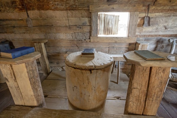 Clinton, Tennessee - Irwin's Chapel, a log church at the Museum of Appalachia, a collection of pioneer buildings and artifacts