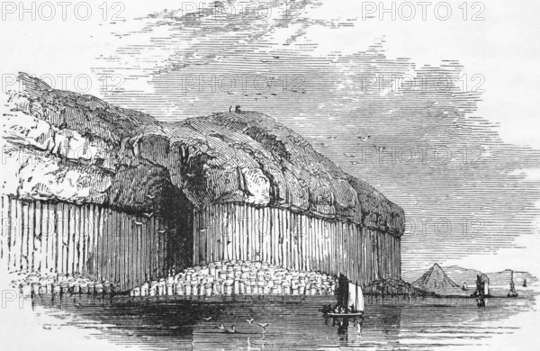 Fingal's Cave with the same geological basalt columns as the Giant's Causeway in Northern Ireland, the island of Staffa, the Inner Hebrides, around 1870, Scotland, digital reproduction of a historical model