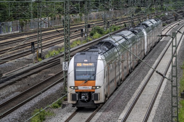 RE1, RRX, Rhein-Ruhr-Express, Regional Express, by National Express, train on the line between Bochum and Dortmund, at Dortmund-Marten, multi-track line for local and long-distance transport, Dortmund, North Rhine-Westphalia, Germany, Europe