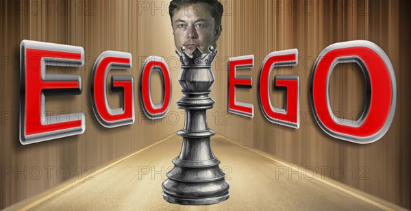 Symbolic image, chess king Elon Musk sees himself as a genius, Twitter-X antisocial network, social media, hate speech, free speech, glamour factor internet and computers, mobile phone, smartphone, data traffic, @ sign. Mail traffic, AI, ChatGBT, AI, OpenAI, chatbot, artificial intelligence, artificial intelligence, IT system, computer science, AI learning, IT technology, computer system, software, Apple, Google, Microsoft, radical forums, ultra-right, right-wing radicals, Donald Trump