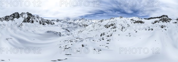 Alpine panorama, aerial view in winter, Albula Alps, Rhaetian Alps, Grisons, Eastern Switzerland, Switzerland, Europe