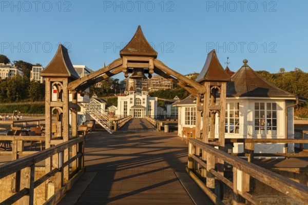View from the pier to the town centre of Sellin, Island of Rügen, Mecklenburg-Western Pomerania, Germany, Europe