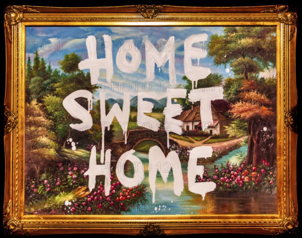 Banksy - Home Sweet Home, rethinking the traditional home, exhibition Barely Legal, 2006, Los Angeles USA, exhibition The World of Banksy