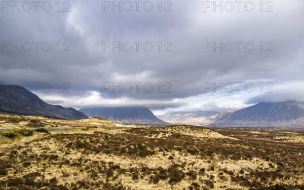 Rannoch Moor over Loch Ba and Loch of the Armpit, A82 Highland Way, Argyll and Bute, West Highlands, Scotland, UK
