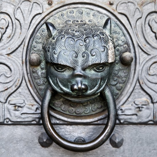Close-up, door knocker with animal head at the Church of the Redeemer, Bad Homburg vor der Höhe, Germany, Europe