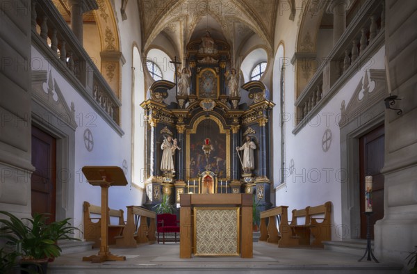 Interior view, choir, altar, Heiligblut Chapel, Willisau, Canton Lucerne, Switzerland, Europe