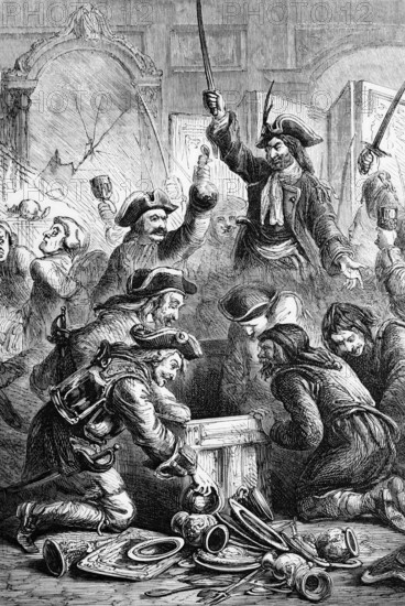 John Paul Jones, a Scottish sailor and the first known United States naval combatant during the American Revolution, raided the home of the Earl of Selkirk, who lived on St Mary's Isle near Kirkcudbright, Scotland, in April 1778 in a vain attempt to kidnap the Earl, digital reproduction of a historical original