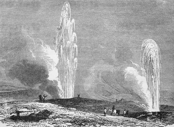 The Great Geyser, around 1870, Iceland, digital reproduction of a historical model, Europe
