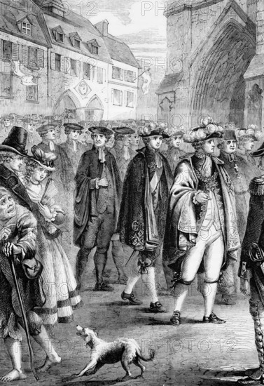 Procession of the Estates (Tiers Etat), the common people. They were part of the General Assembly and represented the clergy, nobility and common people. The session ended when many members of the Third Estate joined together to form a national assembly, heralding the outbreak of the French Revolution, France, digital reproduction of a historical model, Europe