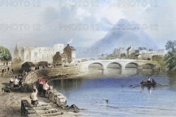 Ballina, County Mayo, Ireland, from the Landscape and Antiquities of Ireland, 1841, digital reproduction of a historical model, Europe