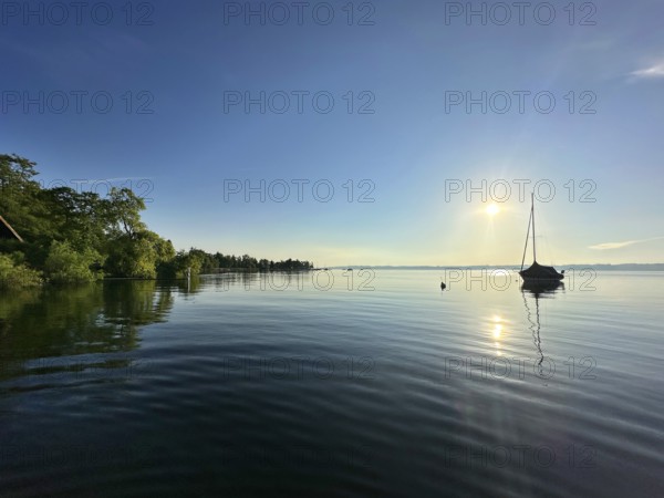 Evening atmosphere, sailing boat on Lake Starnberg, Bavaria, Germany, Europe