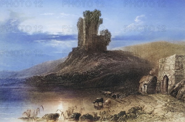 Remains of Kilcolman Castle, County Cork, Ireland, from the Scenery and Antiquities of Ireland, 1841, digital reproduction of a historical model, Europe