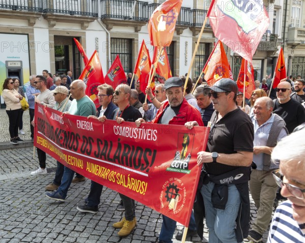 Political rally and march for May Day in city of Guimaraes, Braga district, northern Portugal, Europe - 1st May 2025