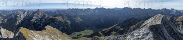 Aerial view, Alpine panorama of the Gamsjoch group, Eng valley, Karvendel, Tyrol, Austria, Europe
