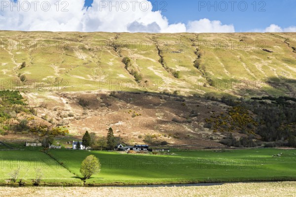 Farms over River Dochart, Road A85, Perthshire, Scotland, UK