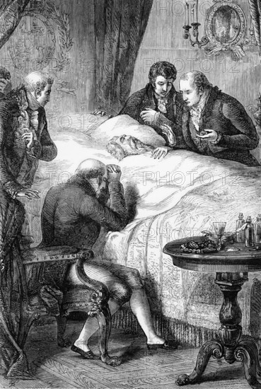 The death of King George III at Windsor Castle on 29 January 1820, he was later buried on 16 February in St George's Chapel at Windsor Castle, England, digital reproduction of a historical original