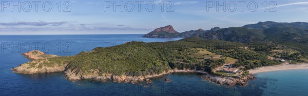 Aerial view, Panorama, Plage d'Arone, Corsica, France, Europe