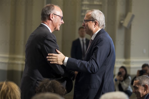 Friedrich Merz (Chancellor of the Federal Republic of Germany) and Andreas Voßkuhle (President of the Senate of the German National Foundation) at the presentation of the German National Prize 2025 in the Französische Friedrichstadtkirche, Berlin, on 10 June 2025