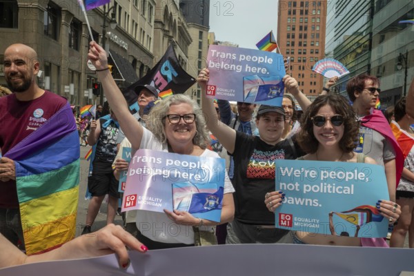 Detroit, Michigan USA - 8 June 2025 - Gay, lesbian, bisexual, and transgender activists and their allies marched for equality in the Motor City Pride parade