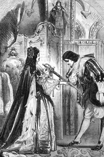 Queen Anne receives Prince Eugene of Savoy during the War of the Spanish Succession, his partnership with the Duke of Marlborough secured him many victories against the French, England, digital reproduction of a historical model