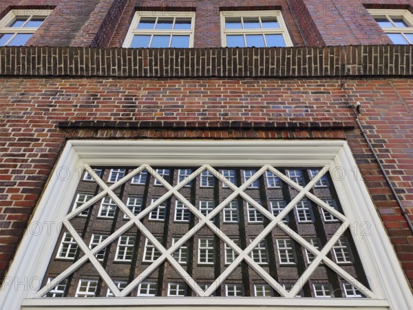 Reflection of the façade of the Sprinkenhof, Brick Expressionism, Kontorhausviertel, UNESCO World Heritage Site, Hamburg, Germany, Europe
