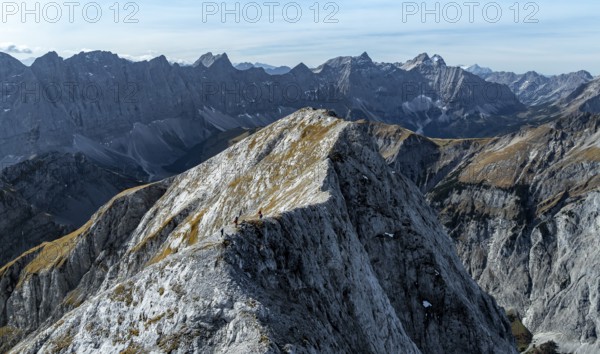 Aerial view, Alpine panorama of the Gamsjoch group, Eng valley, Karvendel, Tyrol, Austria, Europe