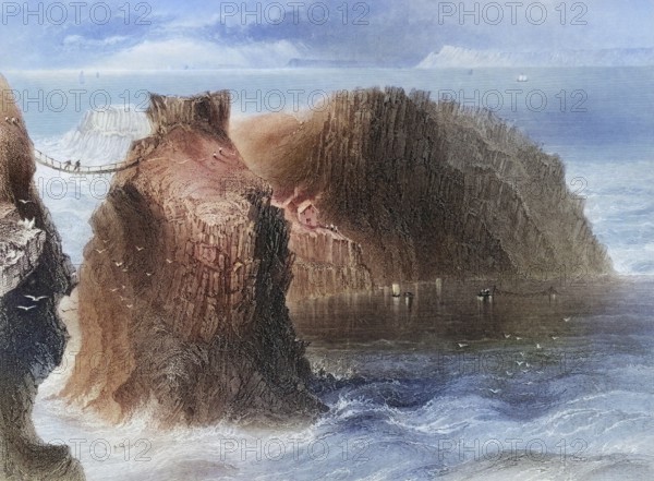 Carrick-A-Rede, County Antrim, Ireland, from the Landscape and Antiquities of Ireland, 1841, digital reproduction of a historical model, Europe