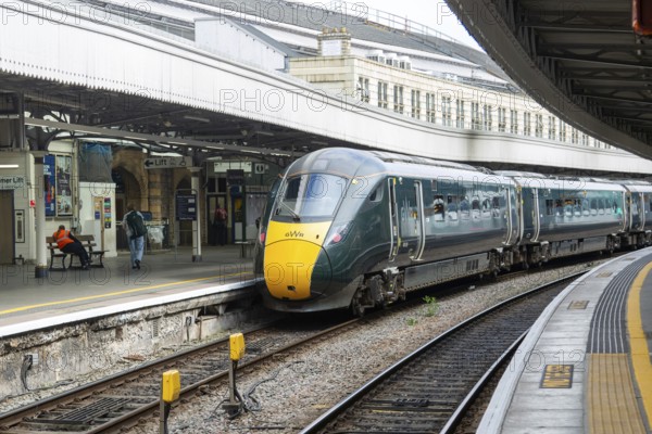 GWR British Rail Class 800 Inter City Express train at platform, Temple Meads railway station, Bristol, England, UK