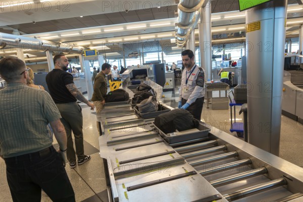 Security baggage check inside Aeroporto Francisco Sa Carneiro, Porto airport, Portugal, Europe