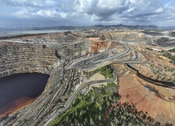 Aerial view of Corta Atalaya open pit mine, copper mine, Rio Tinto, Minas de Rio Tinto, Andalusia, Spain, Europe