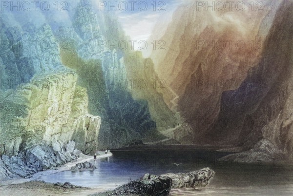 The Gap of Dunloe, Killarney, County Kerry, Ireland, from the Landscape and Antiquities of Ireland, 1841, digital reproduction of a historical model, Europe