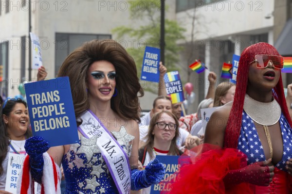 Detroit, Michigan USA - 8 June 2025 - Gay, lesbian, bisexual, and transgender activists and their allies marched for equality in the Motor City Pride parade