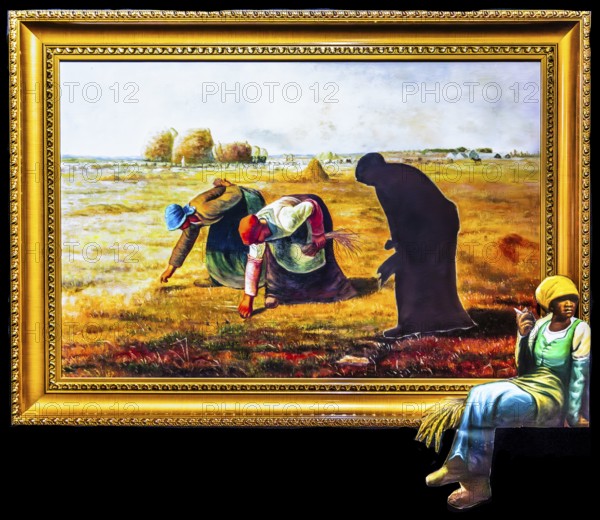 Banksy - The Gleaners, Jeans-Francois Millet, cigarette break while reading a book, 2008, exhibition The World of Banksy
