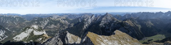 Aerial view, Alpine panorama of the Gamsjoch group, Eng valley, Karvendel, Tyrol, Austria, Europe