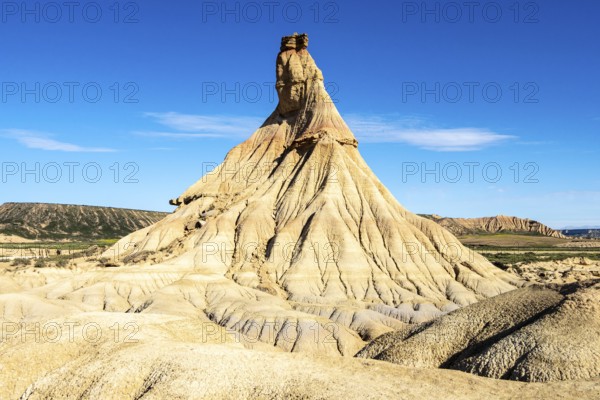 Castildetierra rock formation, semi-desert, Bardena Blanca area, Bardenas Reales Nature Park, Navarre, Spain, Europe