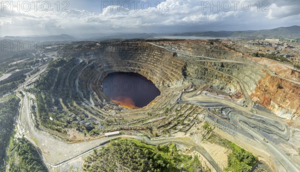Aerial view of Corta Atalaya open pit mine, copper mine, Rio Tinto, Minas de Rio Tinto, Andalusia, Spain, Europe